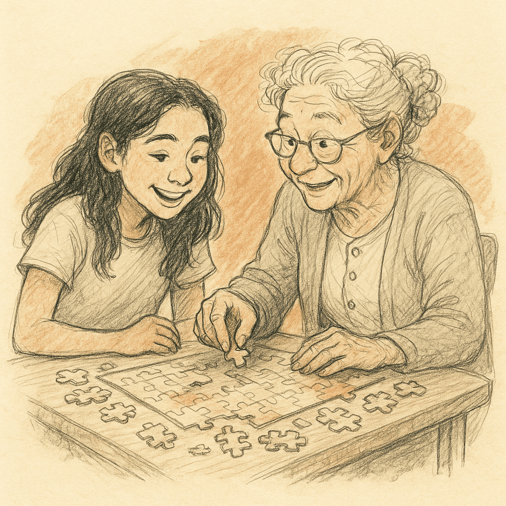 Generations solving a puzzle together — memory training across every age