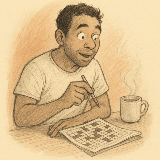Crossword aha moment showing the joy of effortful recall and discovery