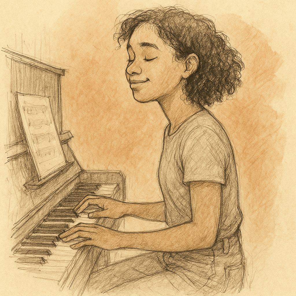 Musician memorizing a piece — committed practice that builds mastery
